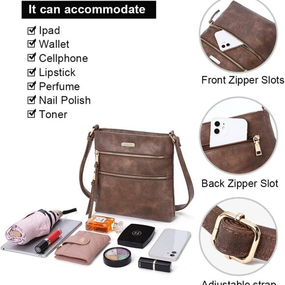 Crossbody Purses for Women, Medium Size Zipper Pocket Adjustable Strap, Soft Lea - Picture 4 of 7